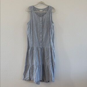 Max Studio Linen/ cotton Striped Button-Down Midi Dress